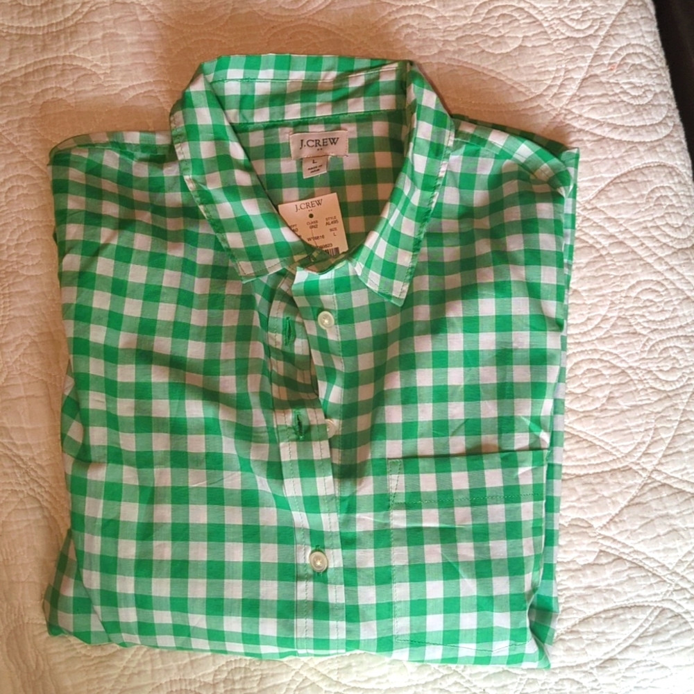 NWT JCrew women's button down in green gingham